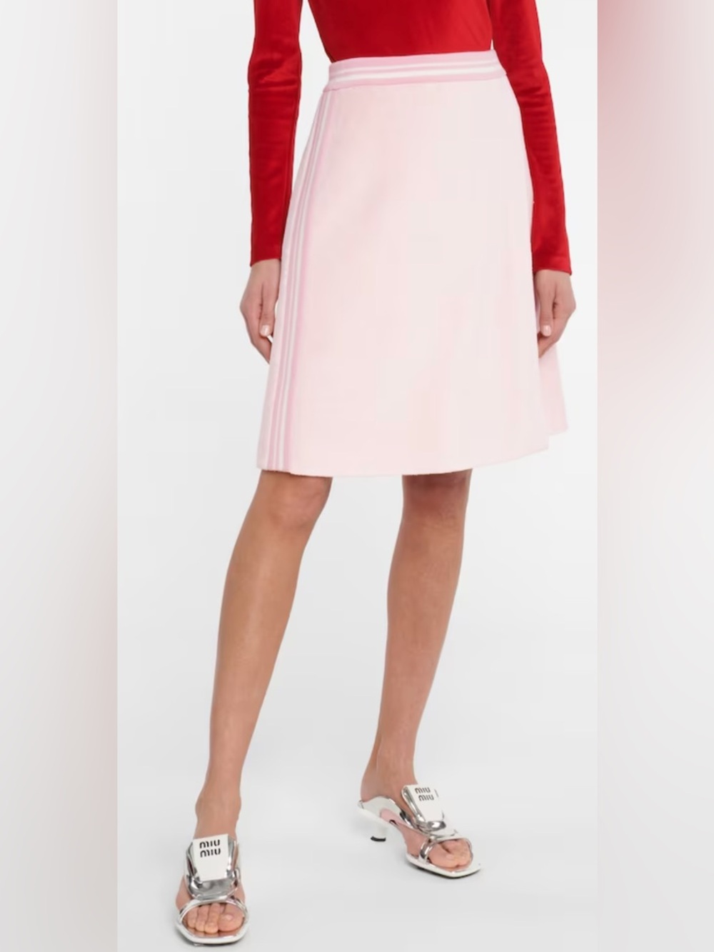 NWT Miu Miu High-rise Cotton-blend Midi Skirt in Pink Size 40